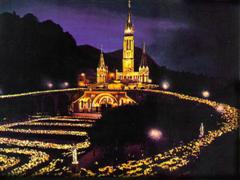 Lourdes Basilica at night